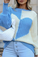Casual Patchwork Kontrast O-udskåret Top Sweater