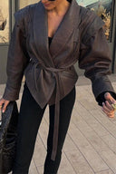 Street-Style High-Gloss Lace-up Leather Jacket
