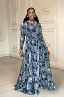 Lyric Dye Blauwe Abstracte Maxi Jurk