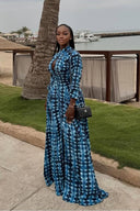 Blue Tie-Dye Button-Front Maxi Dress