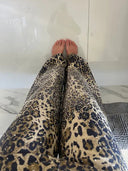 Leopar Taşlı İspanyol Paça Kot Pantolon