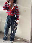Jeans med splash kunsttryk