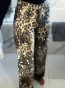 Leopar Taşlı İspanyol Paça Kot Pantolon
