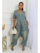 Retro løs jumpsuit med lommer