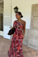 Maxi-jurk met tie-dye en één schouder