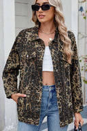 Vasket Leopardmønstret Denimjakke