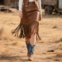 Gonna da donna in pelle con frange stile country bohemien