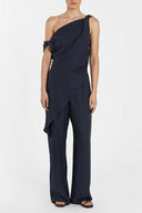 Asymmetrical Twist Detailing Top Linen Blend Pants Set