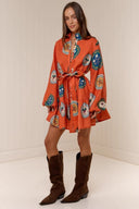 Patchwork Stehkragen Kleid