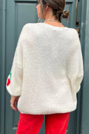 Cardigã de Mistura de Mohair com Laço Cherry - Creme