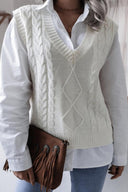 Ensfarvet Geometrisk Strikket Vest
