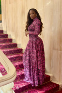 Maxi-jurk met geometrische print en hoge hals