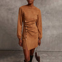 Women's Western Retro Style Autumn And Winter New Suede Dress