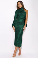 Judith Pailletten Halternek Asymmetrische Midi-jurk
